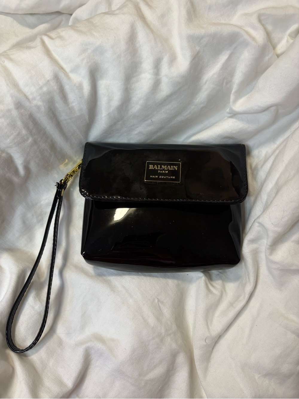 Balmain Paris Black Patent Wristlet Clutch/Makeup Pouch